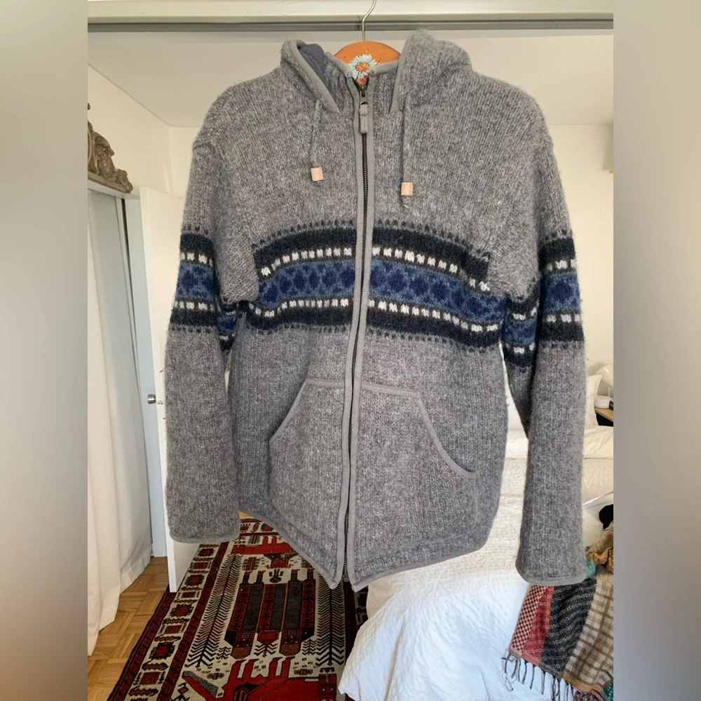 Laundromat Nepalese Wool Hoodie Jacket – Fleece Lined – Handmade Cabincore - Picture 1 of 7